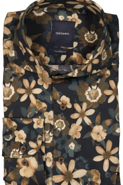 Skjortor>TRESANTI Ephron Shirt With Button Closure And Leaf Pattern In Grey And Green Shades With Accents