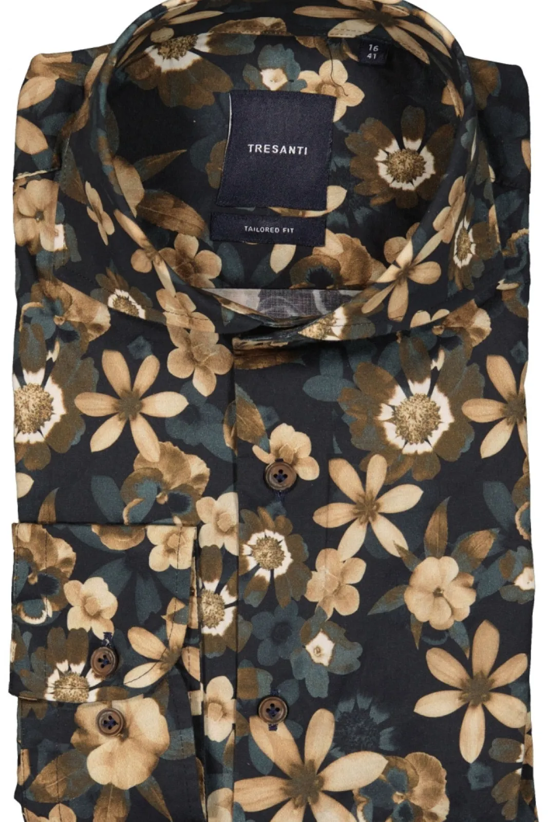 Skjortor>TRESANTI Ephron Shirt With Button Closure And Leaf Pattern In Grey And Green Shades With Accents